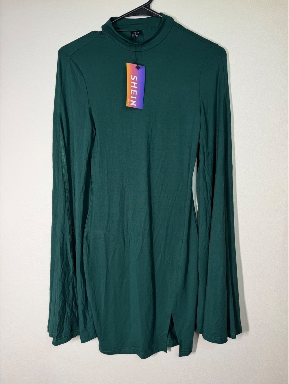 NWT SHEIN Green Long Sleeve mini dress with Flared Sleeves, Size XS